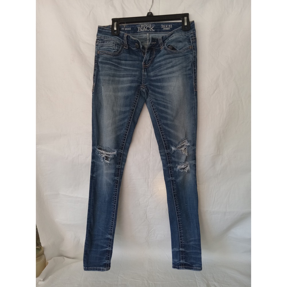 Buckle Black Skinny Jeans Women 25x32 Blue Distressed Ripped Denim